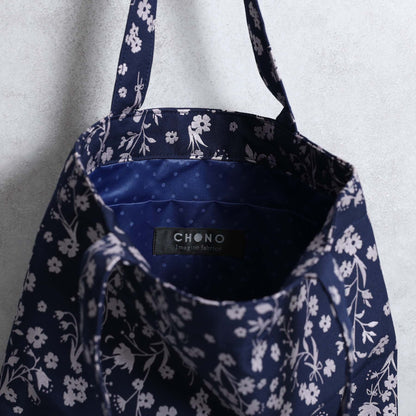 C-BG-19「frozen flower」Twill Tote Bag NAVY&BLACK
