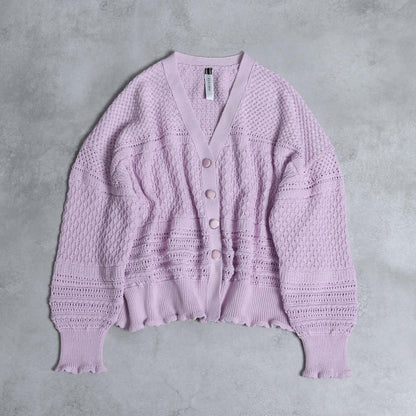 F-KN-04「Lace Mélange」V-neck cardigan LILAC