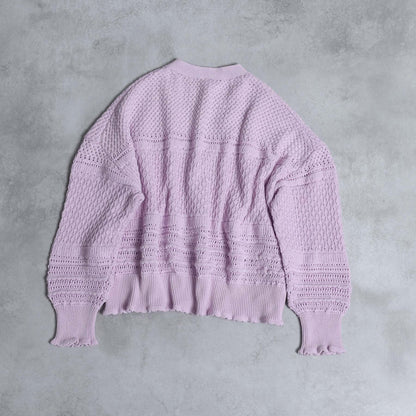 F-KN-04「Lace Mélange」V-neck cardigan LILAC