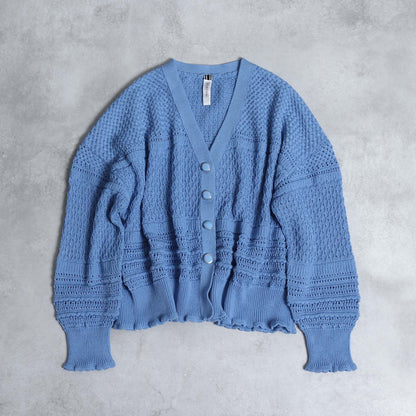 F-KN-04「Lace Mélange」V-neck cardigan SAXE