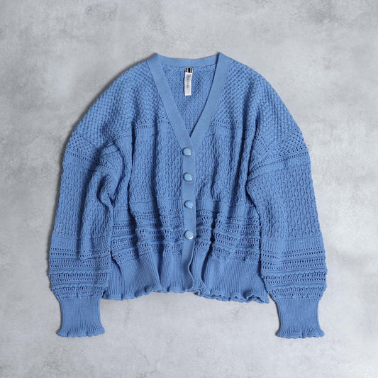 F-KN-04「Lace Mélange」V-neck cardigan SAXE