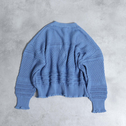 F-KN-04「Lace Mélange」V-neck cardigan SAXE