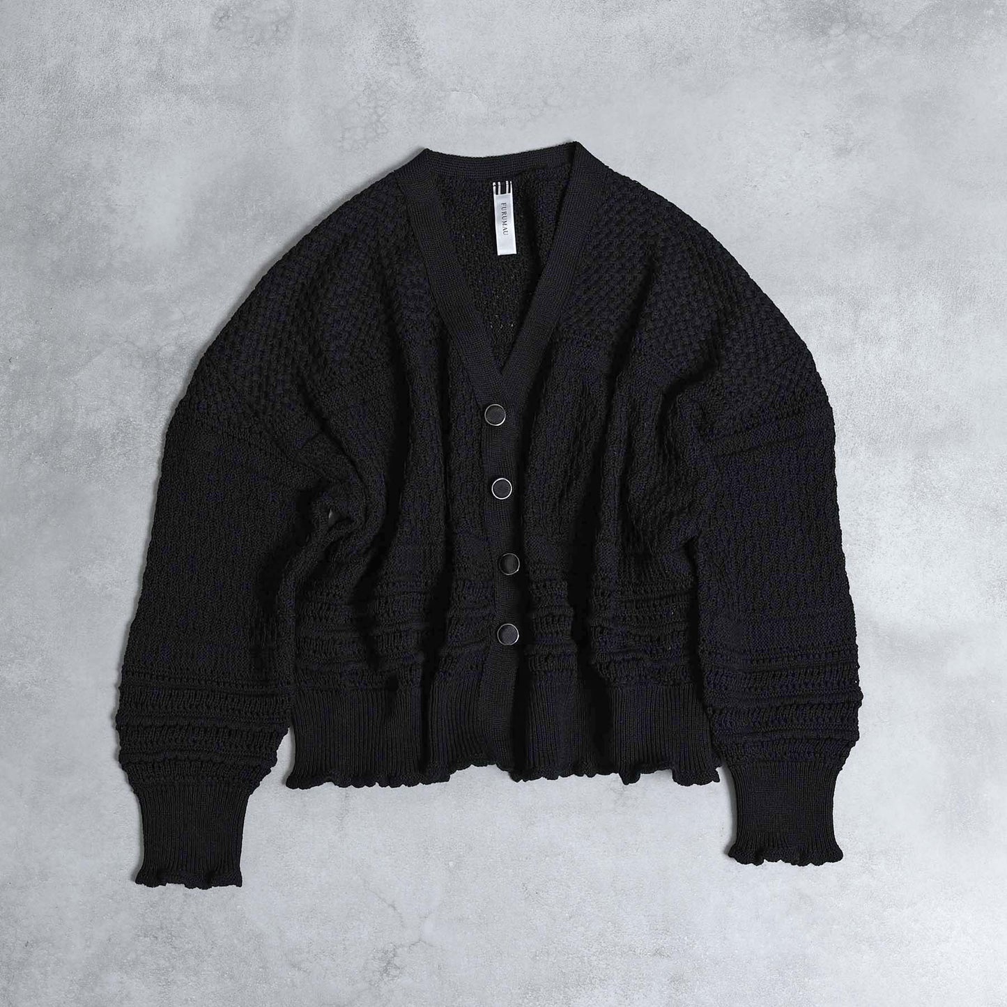 F-KN-04「Lace Mélange」V-neck cardigan BLACK
