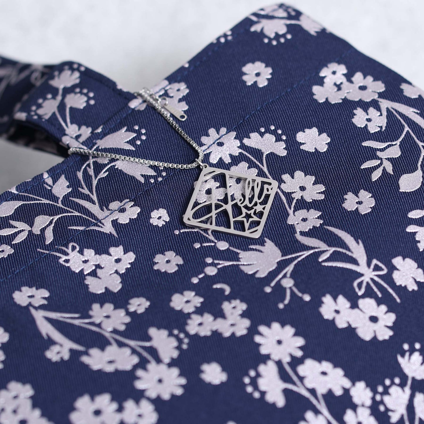 C-BG-19「frozen flower」Twill Tote Bag NAVY&BLACK