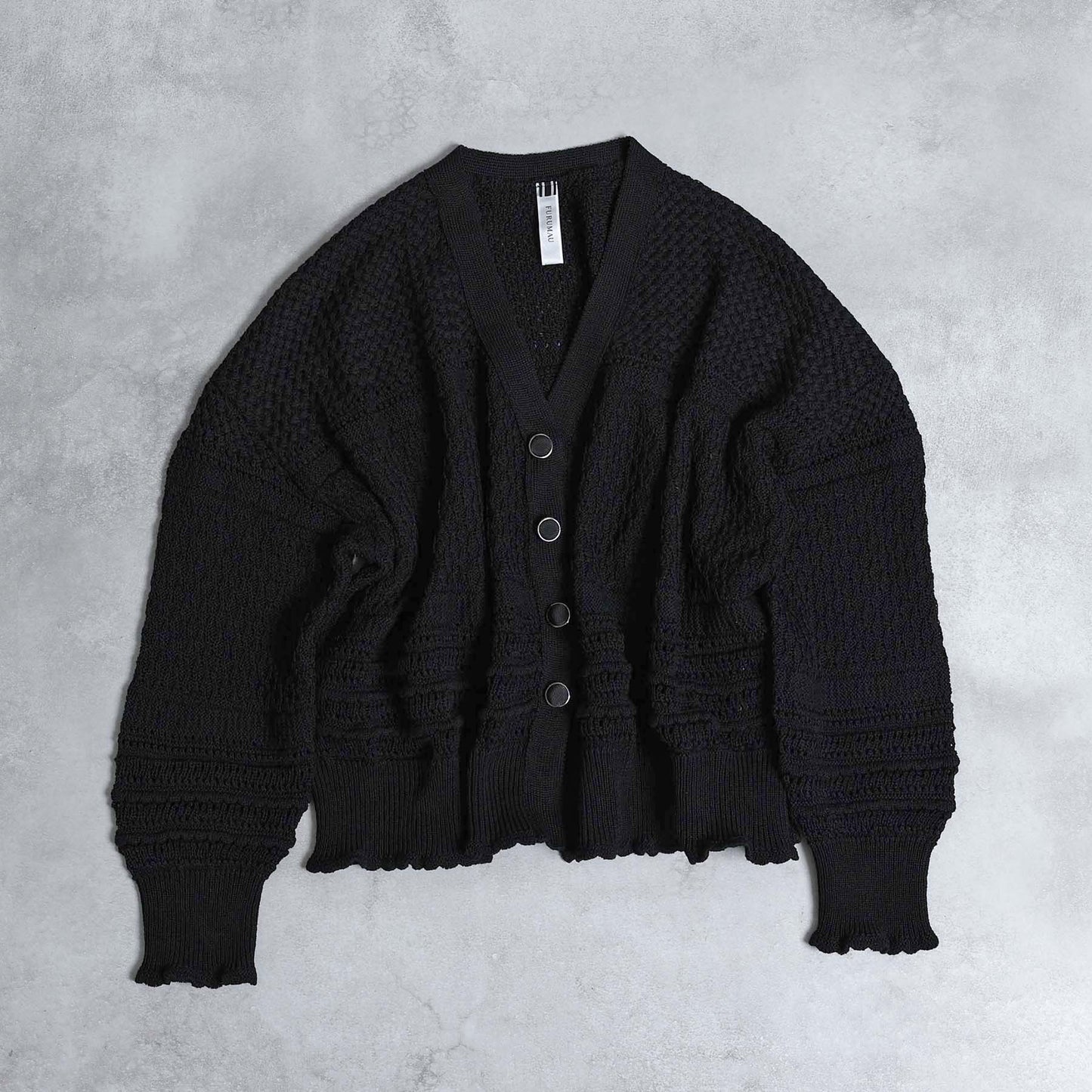 F-KN-04「Lace Mélange」V-neck cardigan BLACK