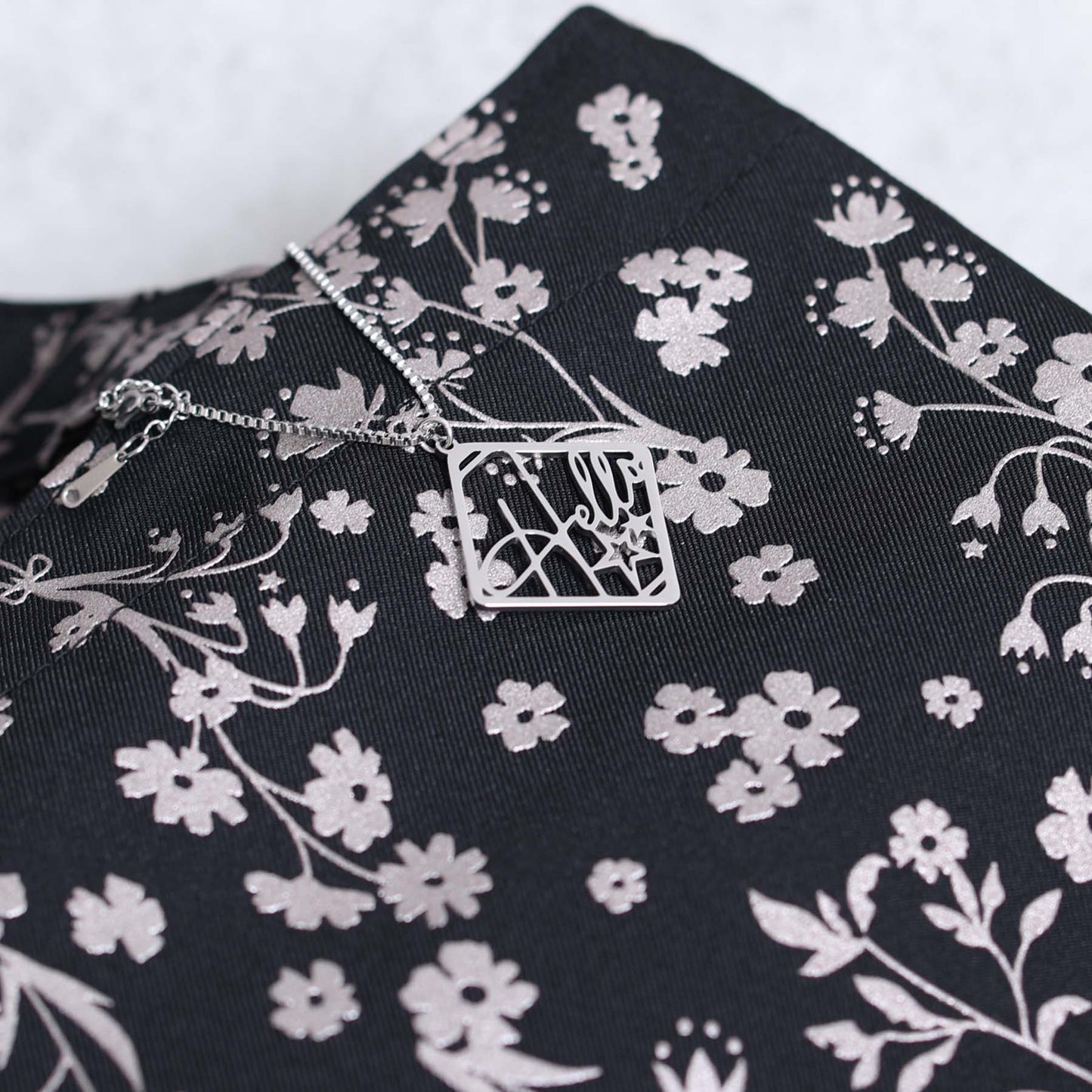 C-BG-19「frozen flower」Twill Tote Bag NAVY&BLACK