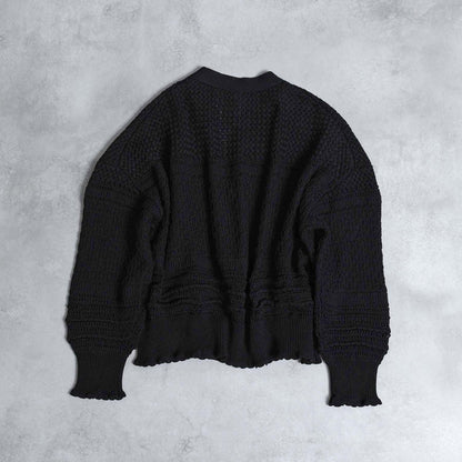 F-KN-04「Lace Mélange」V-neck cardigan BLACK
