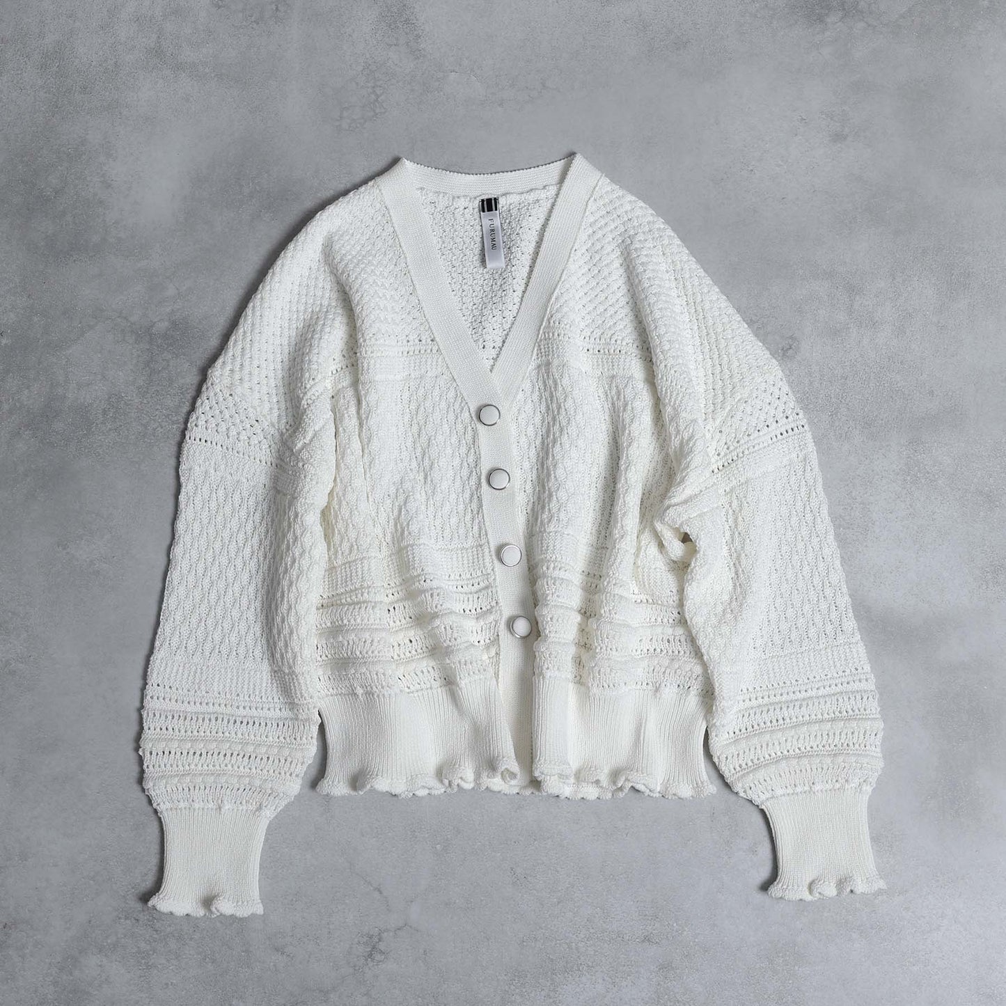 F-KN-04「Lace Mélange」V-neck cardigan WHITE