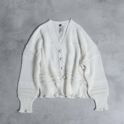 F-KN-04「Lace Mélange」V-neck cardigan WHITE