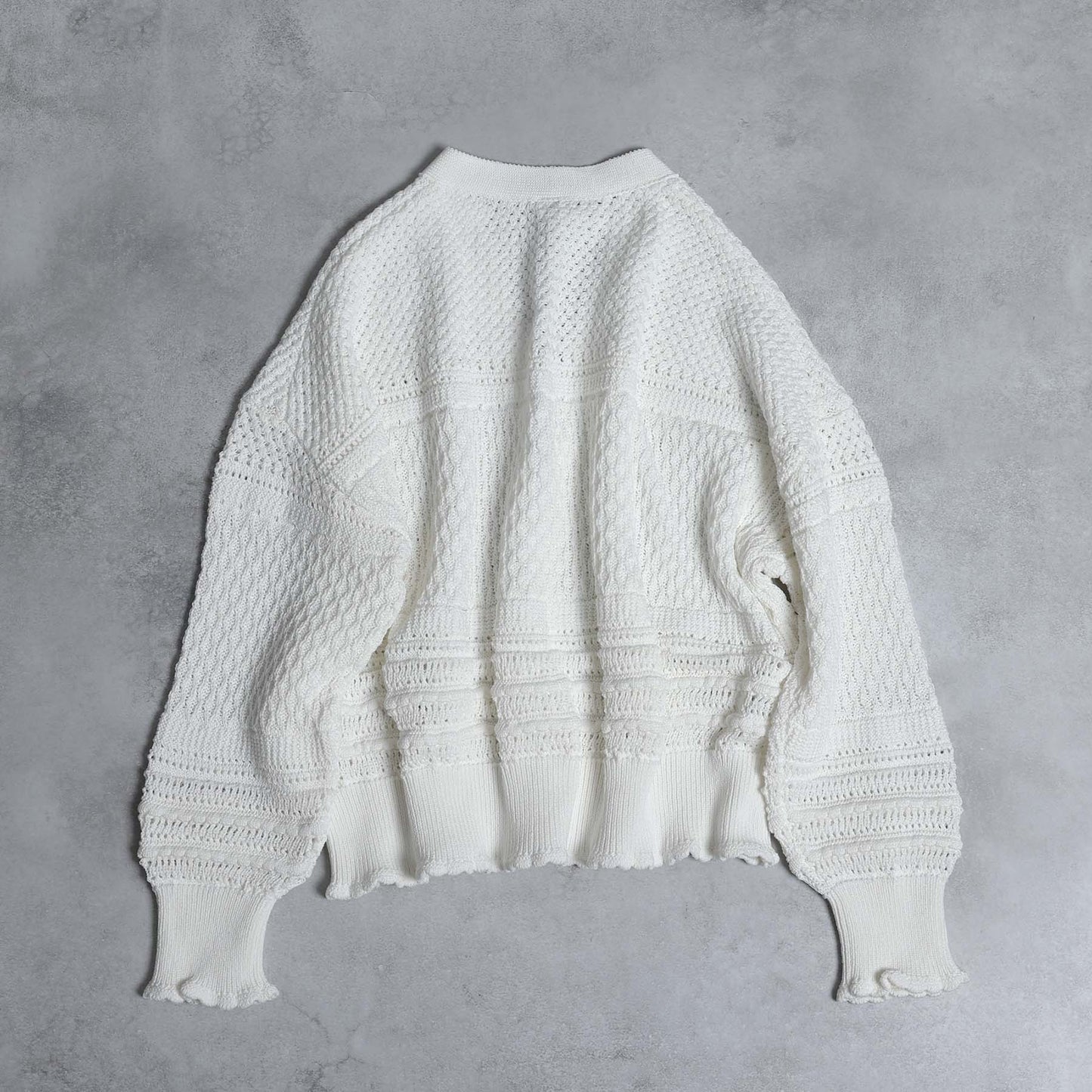 F-KN-04「Lace Mélange」V-neck cardigan WHITE
