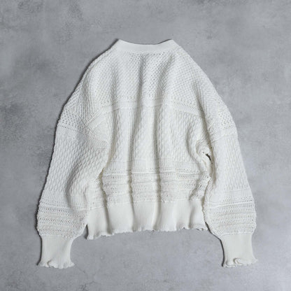 F-KN-04「Lace Mélange」V-neck cardigan WHITE