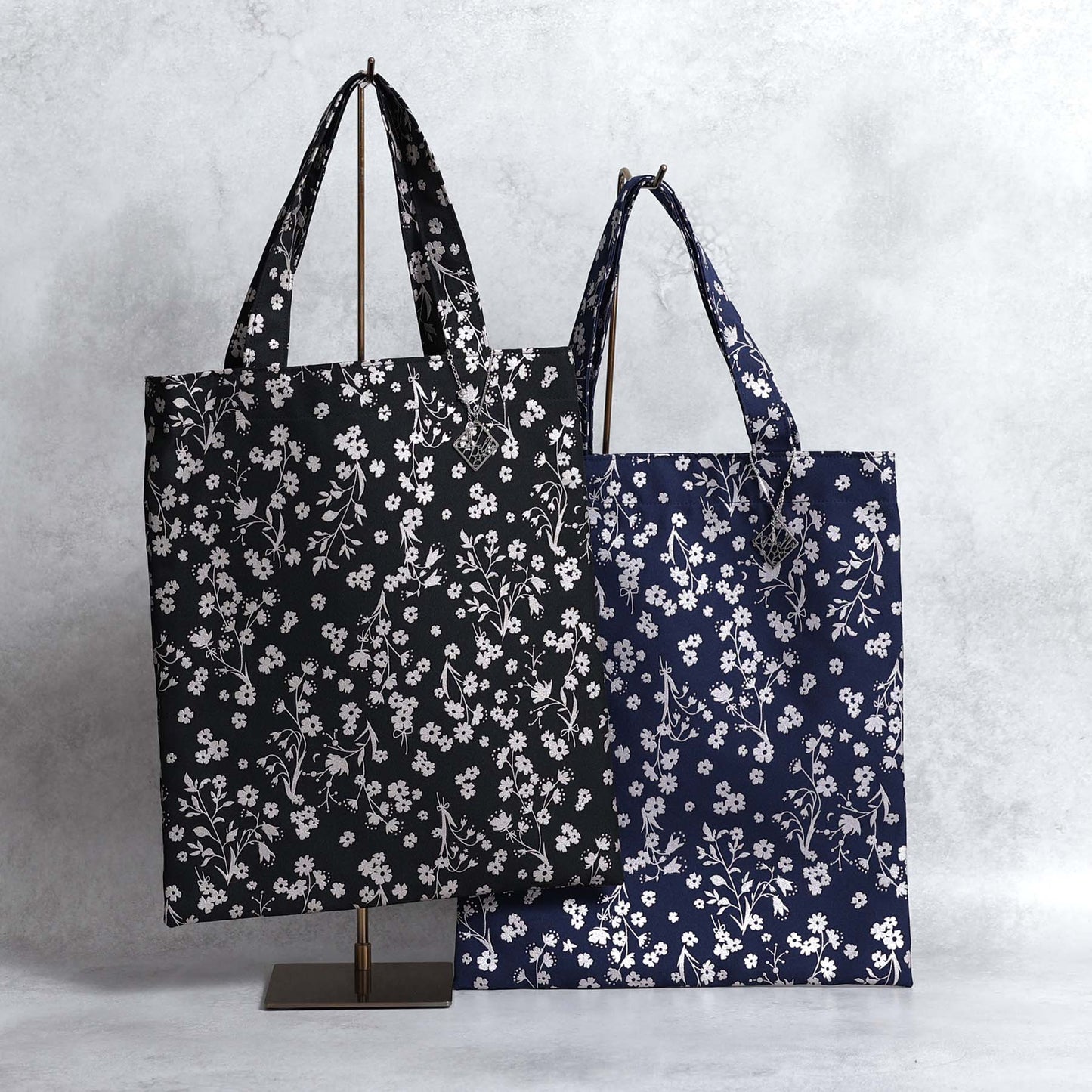 C-BG-19「frozen flower」Twill Tote Bag NAVY&BLACK