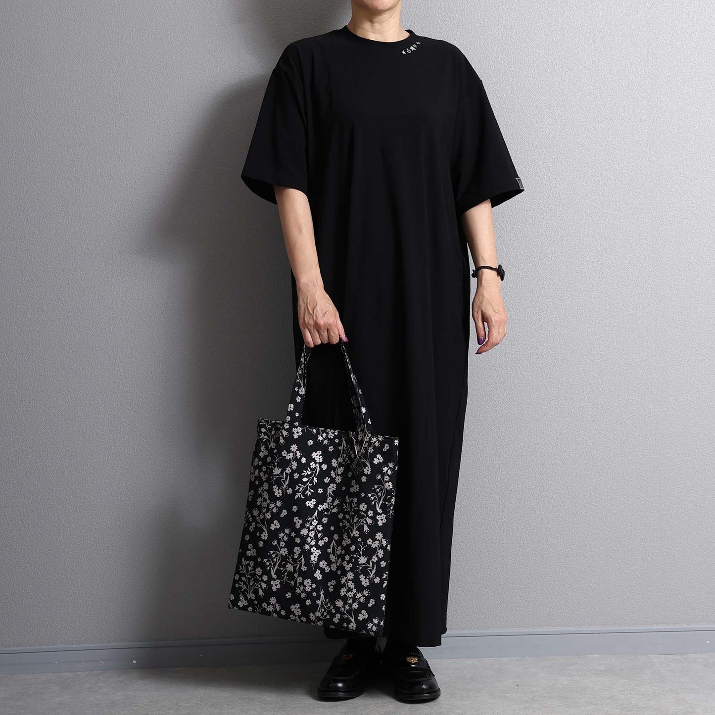 C-BG-19「frozen flower」Twill Tote Bag NAVY&BLACK