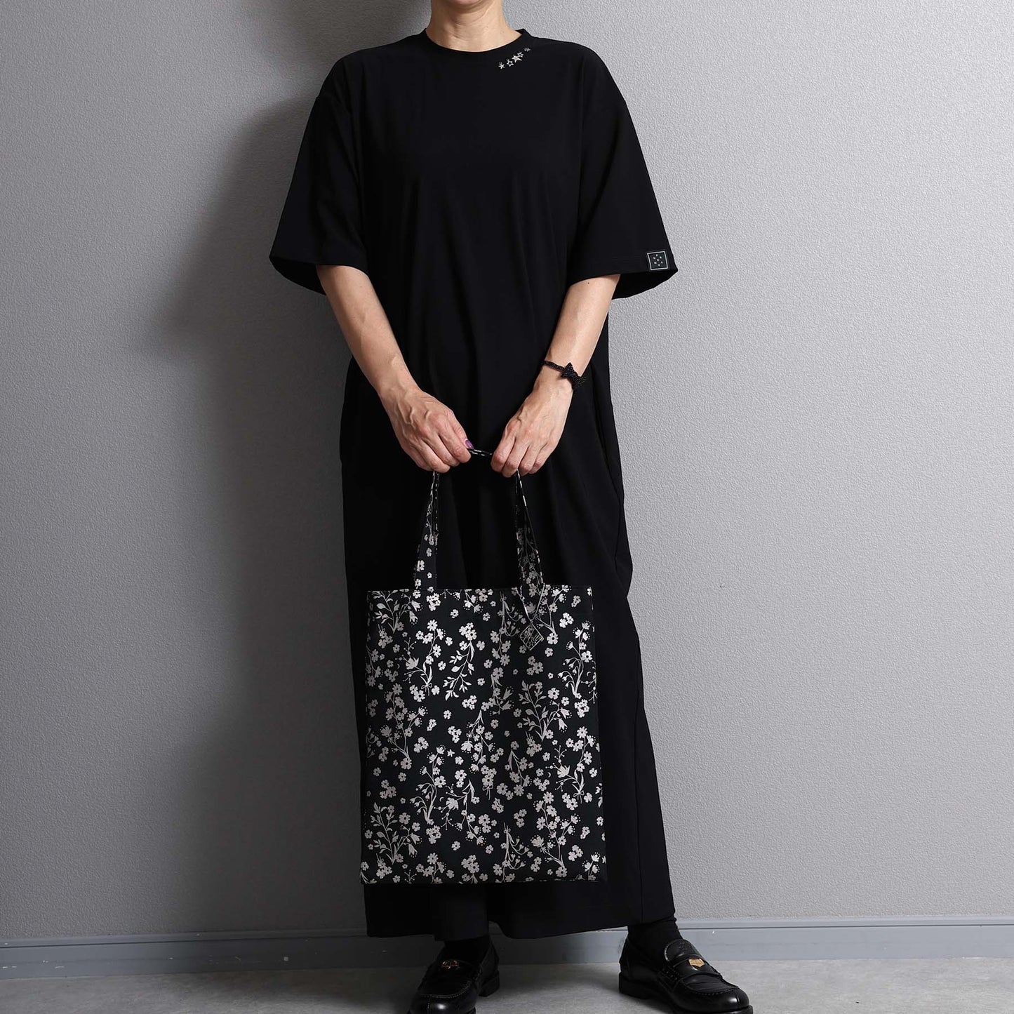 C-BG-19「frozen flower」Twill Tote Bag NAVY&BLACK