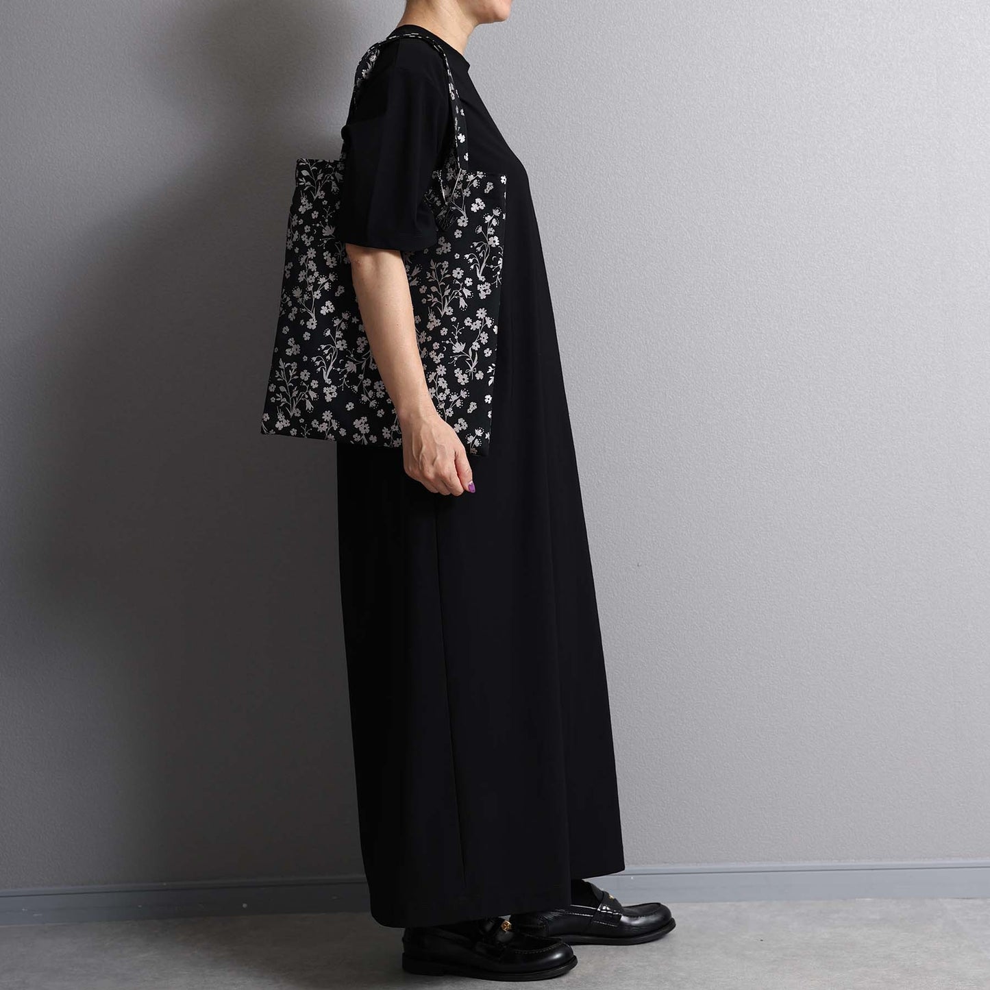 C-BG-19「frozen flower」Twill Tote Bag NAVY&BLACK