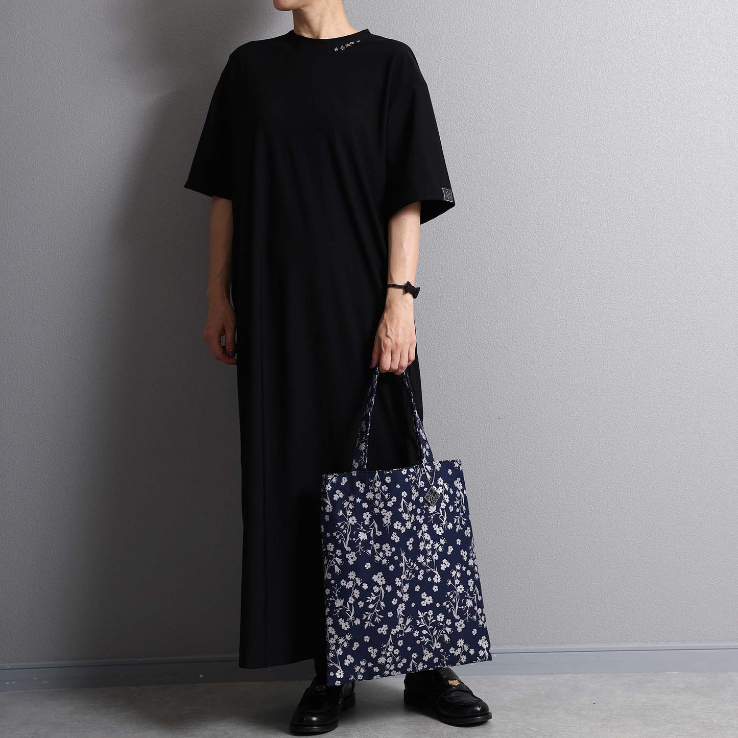 C-BG-19「frozen flower」Twill Tote Bag NAVY&BLACK