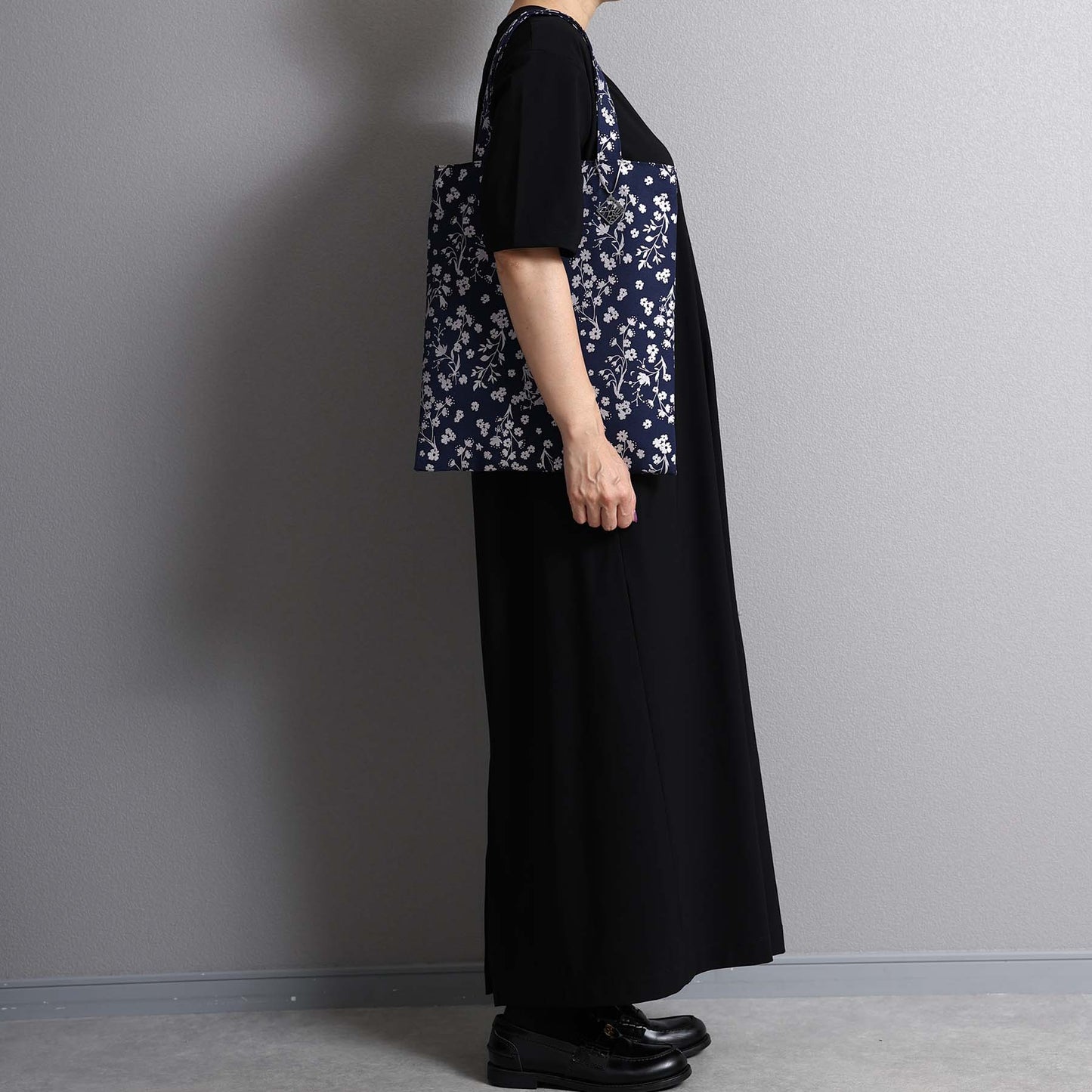C-BG-19「frozen flower」Twill Tote Bag NAVY&BLACK