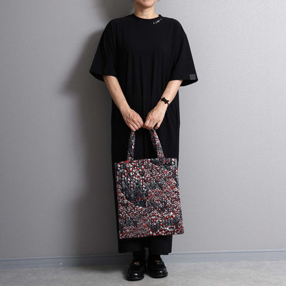 C-BG-12「fly me to the moon 」Quilt tote Bag DARK NAVY×RED