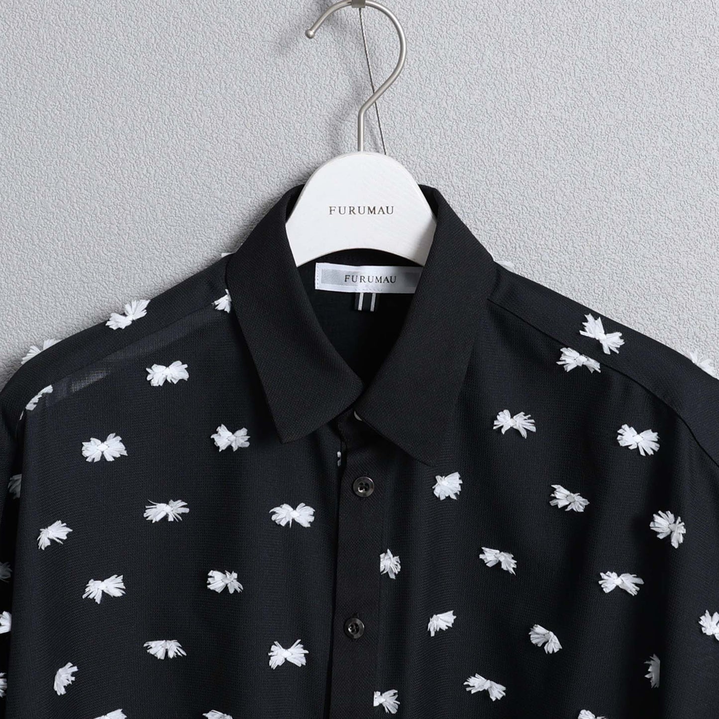 【7月下旬お届け予定】F-SH-04「Feather dot」Relax shirt 【BLACK WHITE】