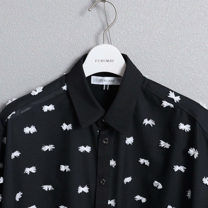 【7月下旬お届け予定】F-SH-04「Feather dot」Relax shirt 【BLACK WHITE】