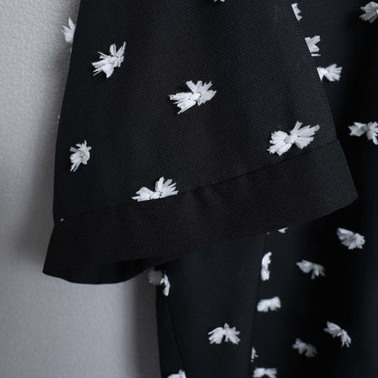 【7月下旬お届け予定】F-SH-04「Feather dot」Relax shirt 【BLACK WHITE】