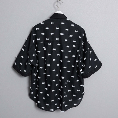 【7月下旬お届け予定】F-SH-04「Feather dot」Relax shirt 【BLACK WHITE】