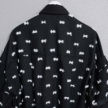 【7月下旬お届け予定】F-SH-04「Feather dot」Relax shirt 【BLACK WHITE】