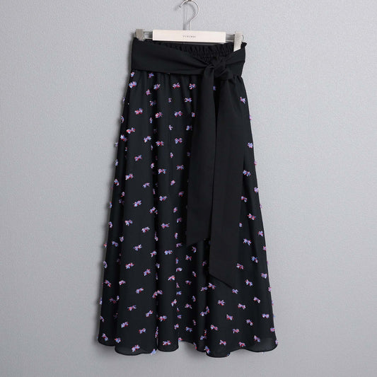 【7月下旬お届け予定】F-SK-13「Feather dot」Long skirt 【BLACK MULTI】