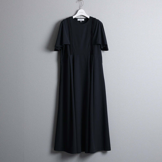 F-DR-05「Dry pique」Flare sleeve dress【BLACK】