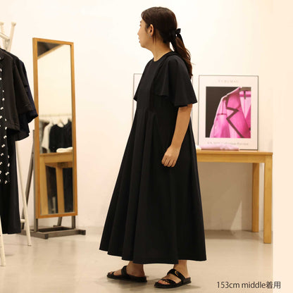 F-DR-05「Dry pique」Flare sleeve dress【NAVY】