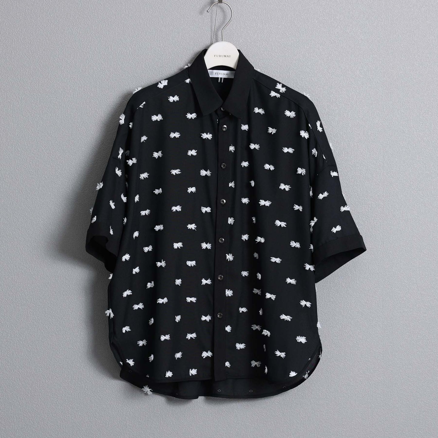 【7月下旬お届け予定】F-SH-04「Feather dot」Relax shirt 【BLACK WHITE】