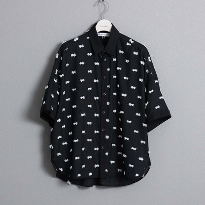 【7月下旬お届け予定】F-SH-04「Feather dot」Relax shirt 【BLACK WHITE】
