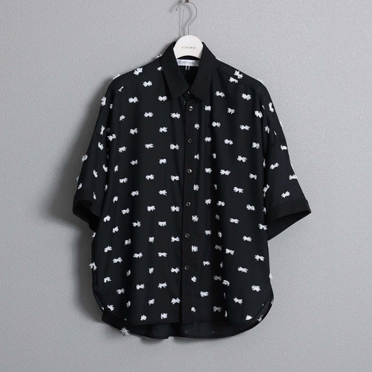 【7月下旬お届け予定】F-SH-04「Feather dot」Relax shirt 【BLACK WHITE】
