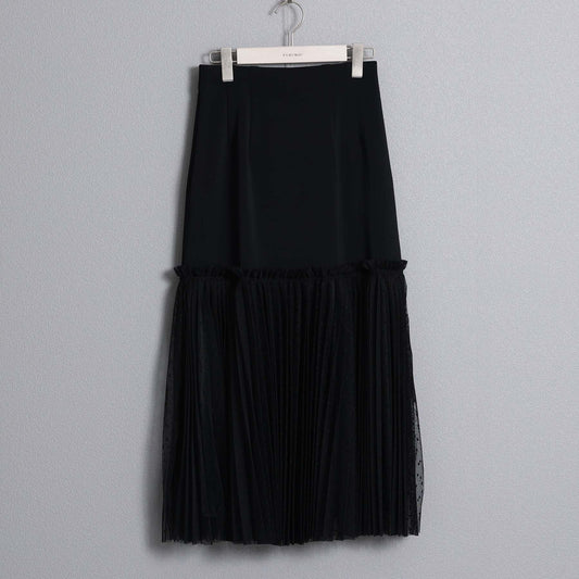 F-SK-12「Drape knit & Dot tulle」Tulle combination skirt【BLACK】
