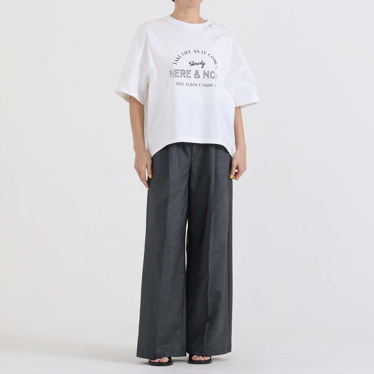F-PT-10「Function light denim」Easy wide pants【NAVY】