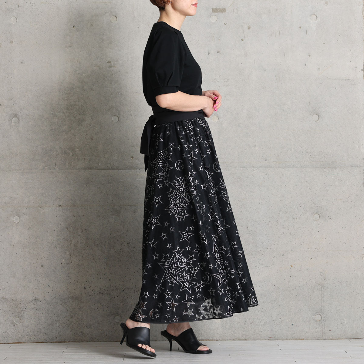 C-SK-119「Blanche」 Long skirt BLACK