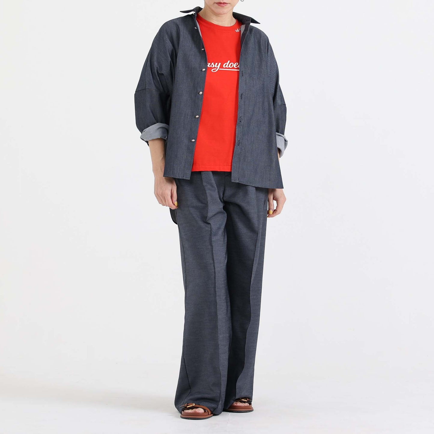 F-PT-10「Function light denim」Easy wide pants【NAVY】