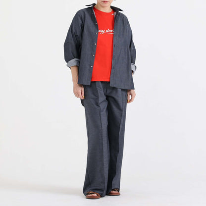 F-PT-10「Function light denim」Easy wide pants【NAVY】