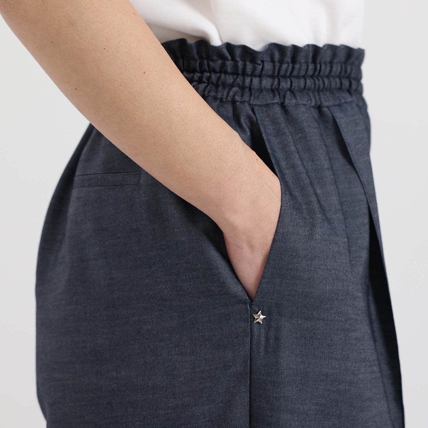 F-PT-10「Function light denim」Easy wide pants【NAVY】