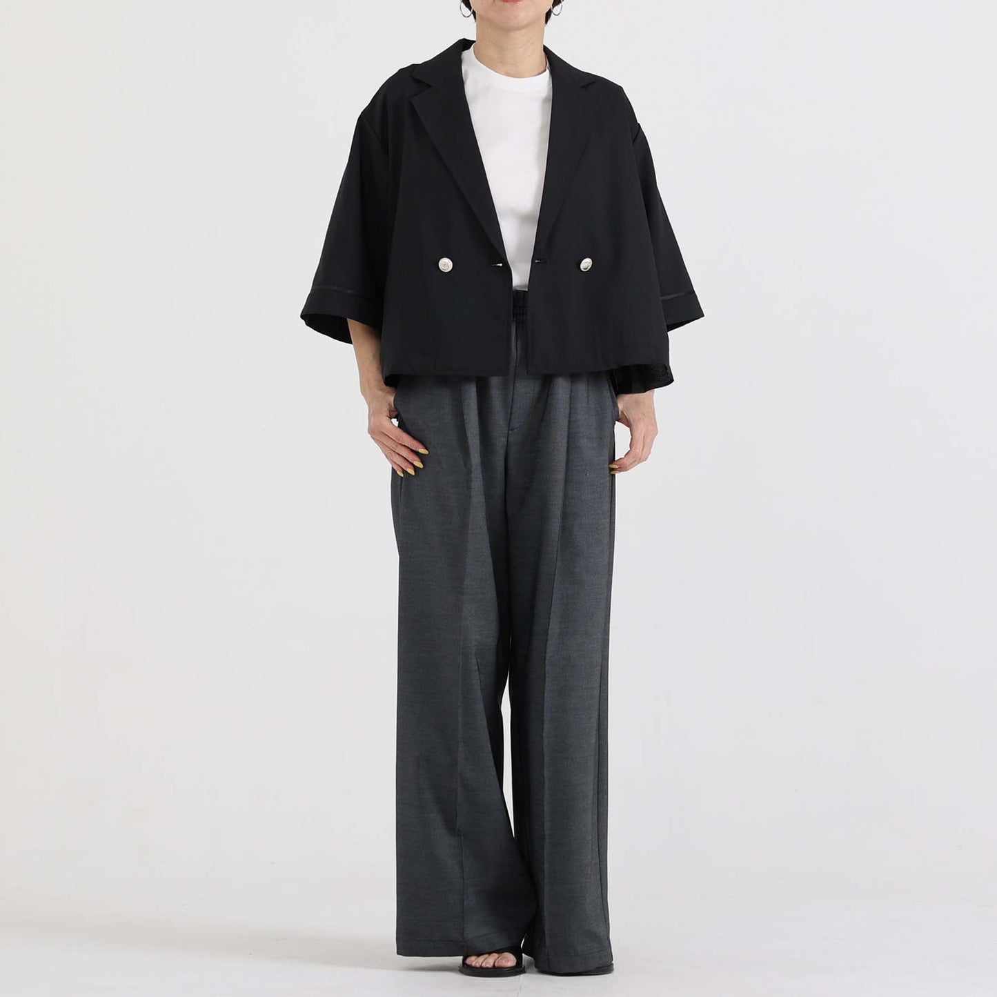 F-PT-10「Function light denim」Easy wide pants【BLACK】