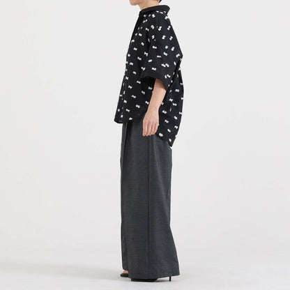 【7月下旬お届け予定】F-SH-04「Feather dot」Relax shirt 【BLACK WHITE】