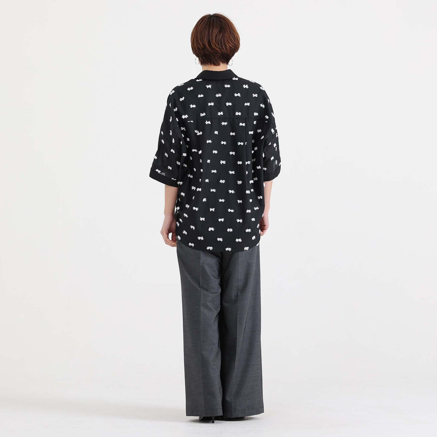 【7月下旬お届け予定】F-SH-04「Feather dot」Relax shirt 【BLACK WHITE】