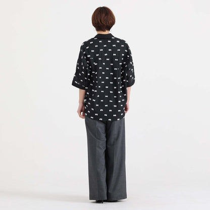 【7月下旬お届け予定】F-SH-04「Feather dot」Relax shirt 【BLACK WHITE】