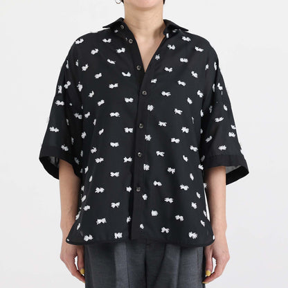 【7月下旬お届け予定】F-SH-04「Feather dot」Relax shirt 【BLACK WHITE】