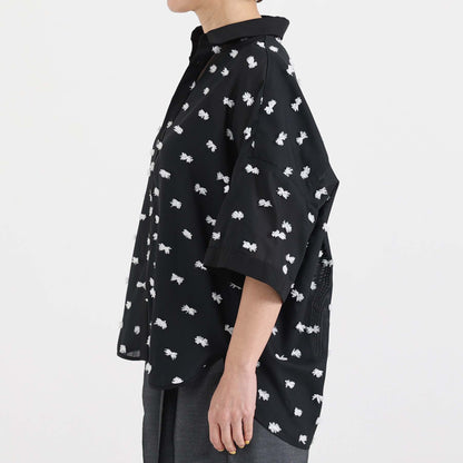 【7月下旬お届け予定】F-SH-04「Feather dot」Relax shirt 【BLACK WHITE】