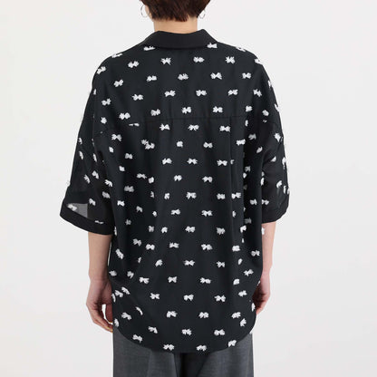 【7月下旬お届け予定】F-SH-04「Feather dot」Relax shirt 【BLACK WHITE】