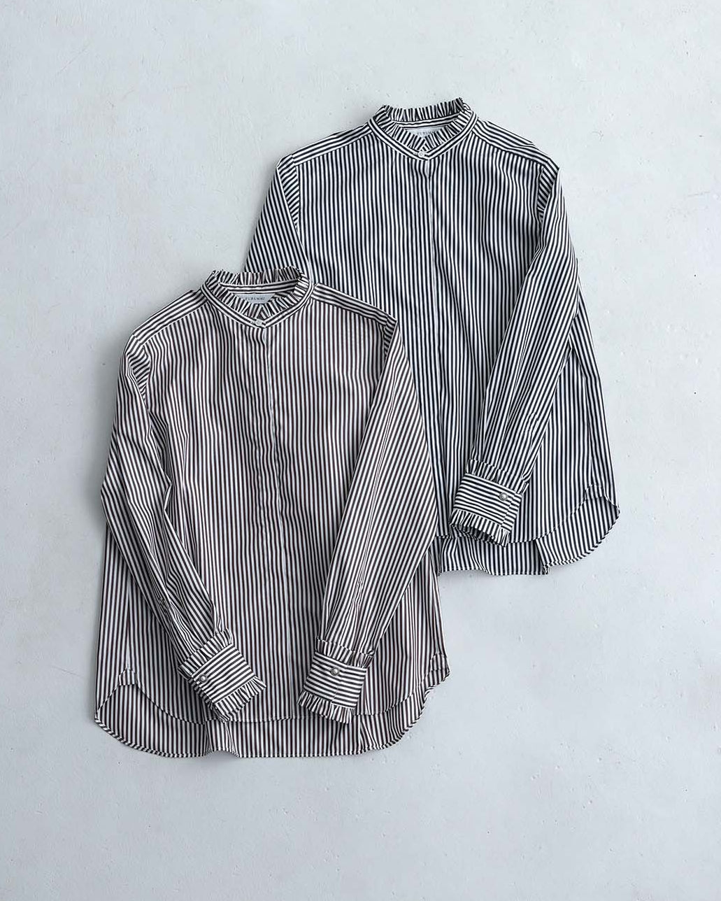 2026AW【9月上旬お届け予定】 F-SH-06「Stripe typewriter」Stand collar shirt【全3色】