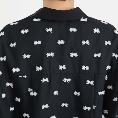 【7月下旬お届け予定】F-SH-04「Feather dot」Relax shirt 【BLACK WHITE】