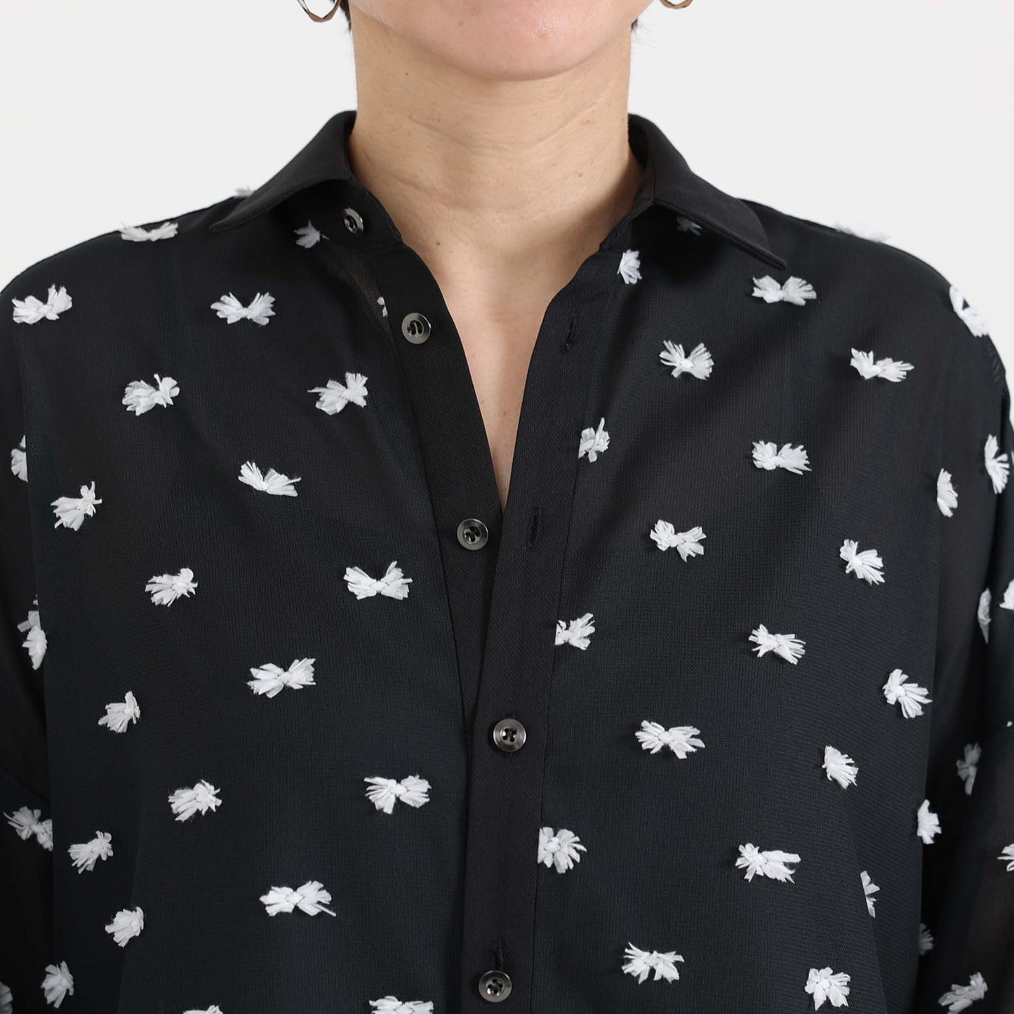 【7月下旬お届け予定】F-SH-04「Feather dot」Relax shirt 【BLACK WHITE】