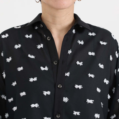 【7月下旬お届け予定】F-SH-04「Feather dot」Relax shirt 【BLACK WHITE】